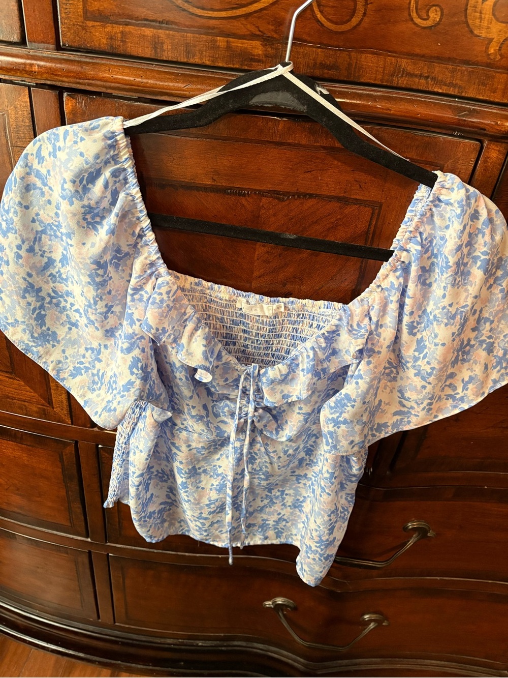Lush Blue and White Floral Peasant Top